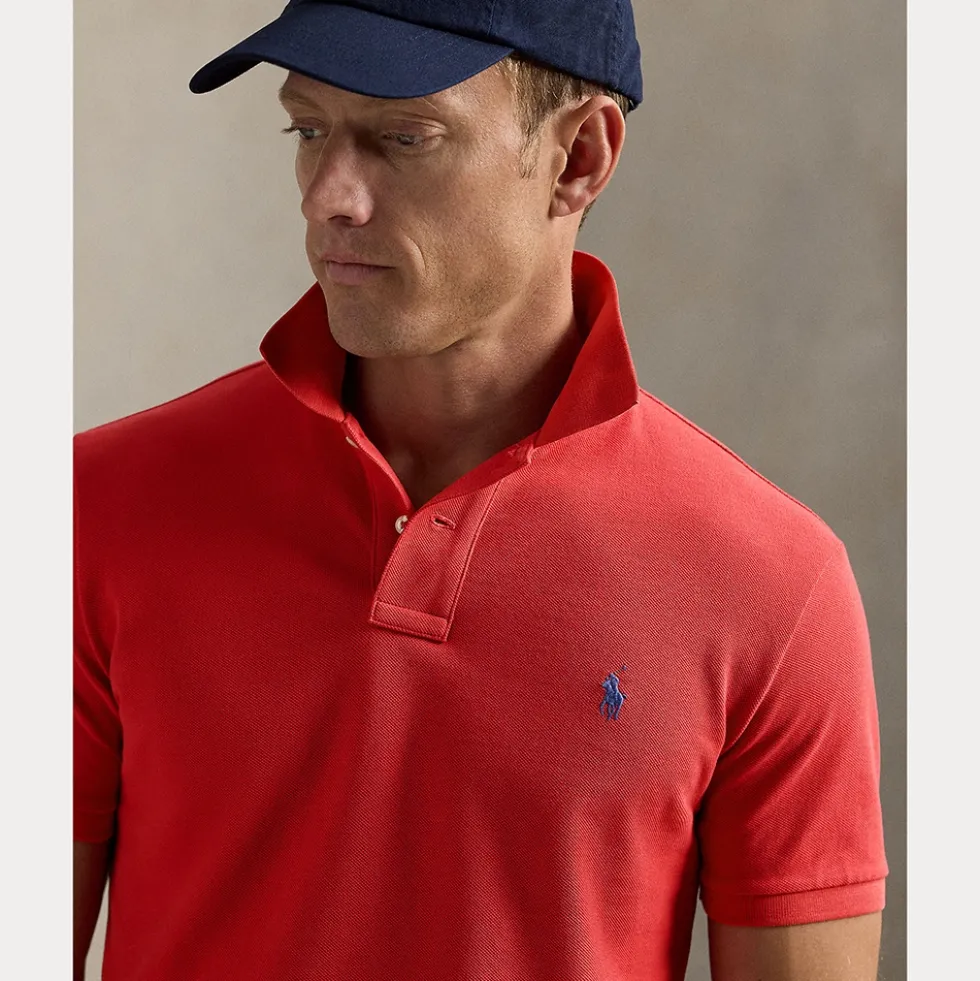 Mesh Slim Fit Pique Herre Rød